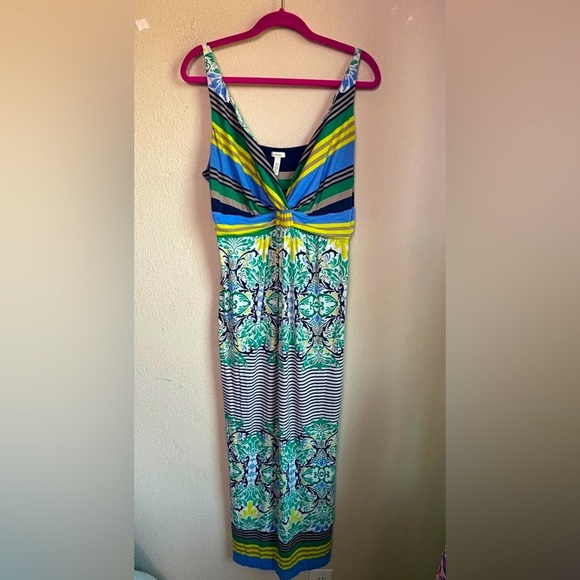 Soma Soft Multicolor Tropical Floral Stripe Print Surplice Max Dress XL - Picture 1 of 9